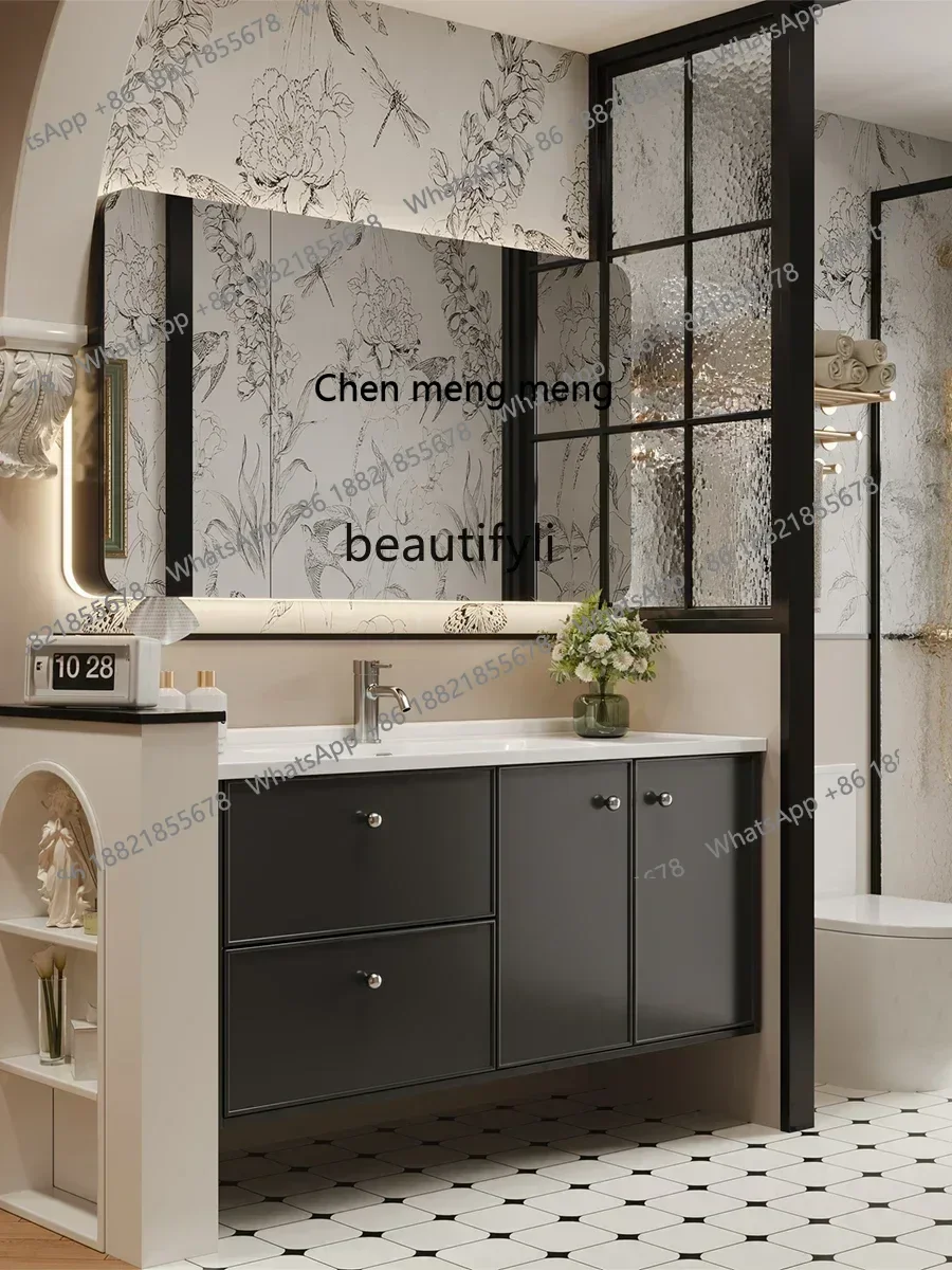 New arrive Smart French Bathroom Cabinet Black Washstand Bathroom Cabinet Oak Wash Basin Basin Cabinet Combination
