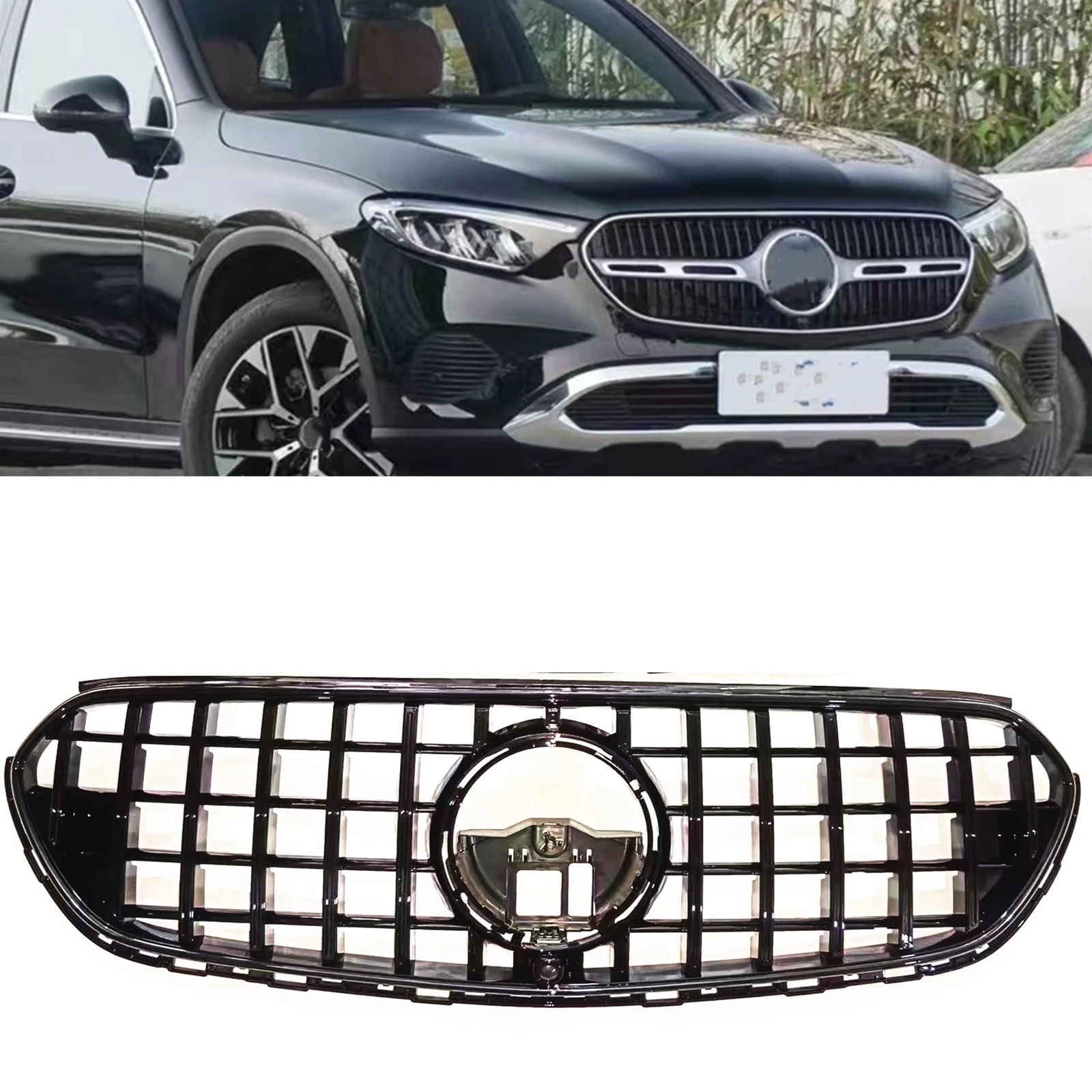 

GT Black Front Grille Grill Upper Bumper Hood Mesh Grid For Mercedes-Benz X254 C254 GLC Class GLC200 GLC220 GLC260 GLC300 2023+