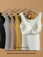 2025 nuevo chaleco sin mangas de verano para mujer, camisola con sujetador incorporado, camiseta sin mangas de estilo coreano, ropa para mujer, camiseta sin mangas para mujer