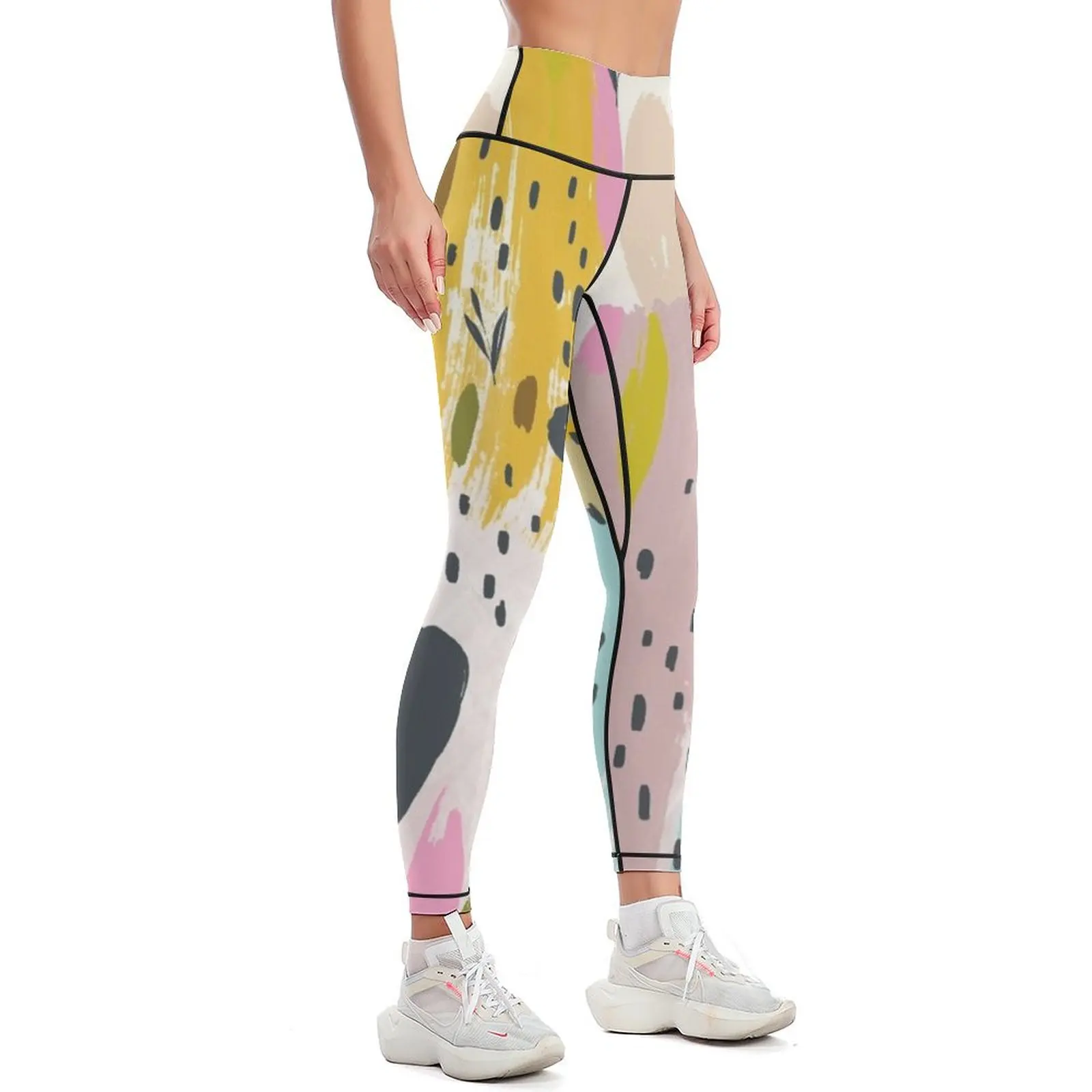Pink And Yellow Abstract Art Trendy Modern Pattern Leggings for girls push up fitness gym wear Women's pants Womens Leggings