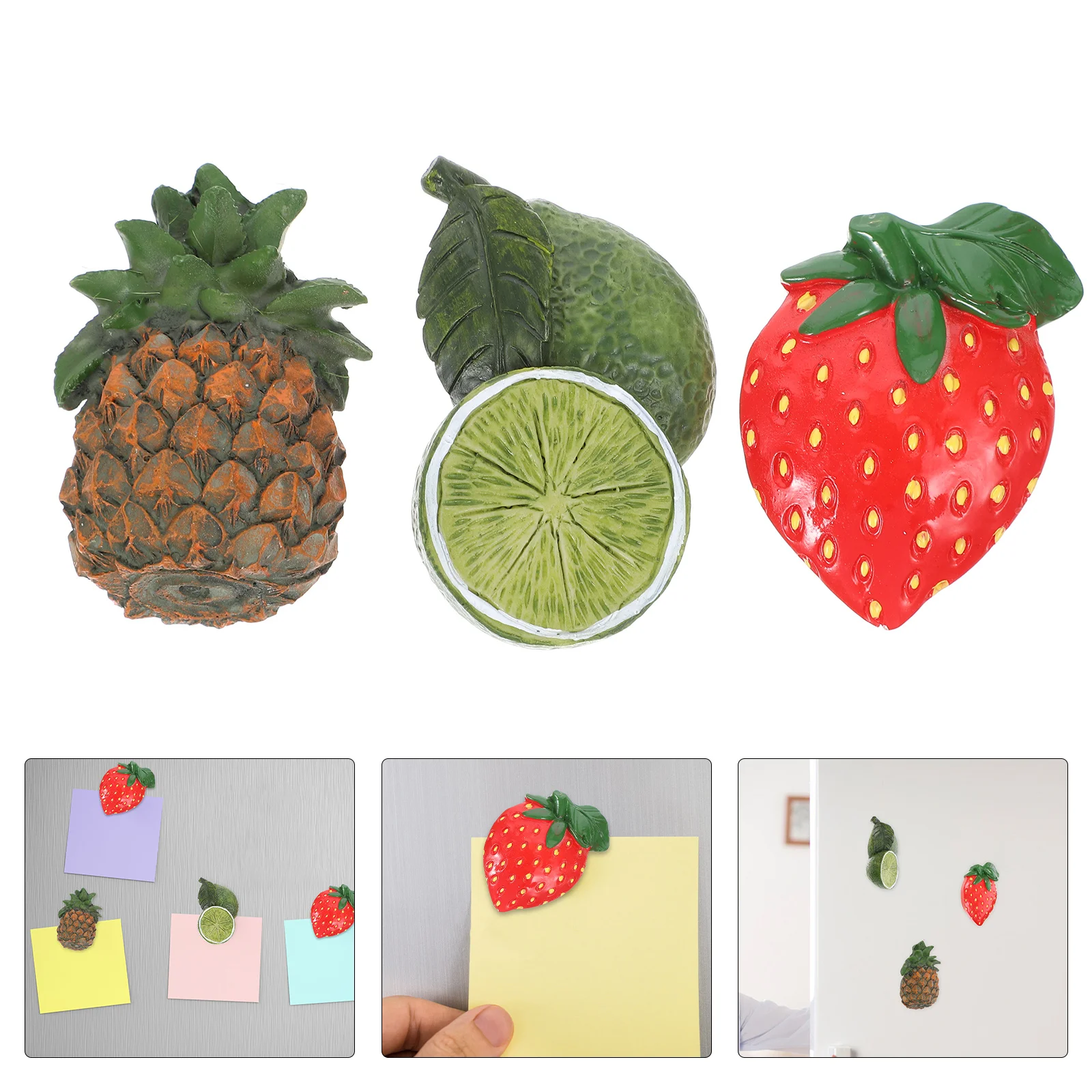 

3pcs Fruit Refrigerator Magnets Pineapple Orange Strawberry Fridge Decor Kitchen Magnets For Home Schooling Metal Surfaces