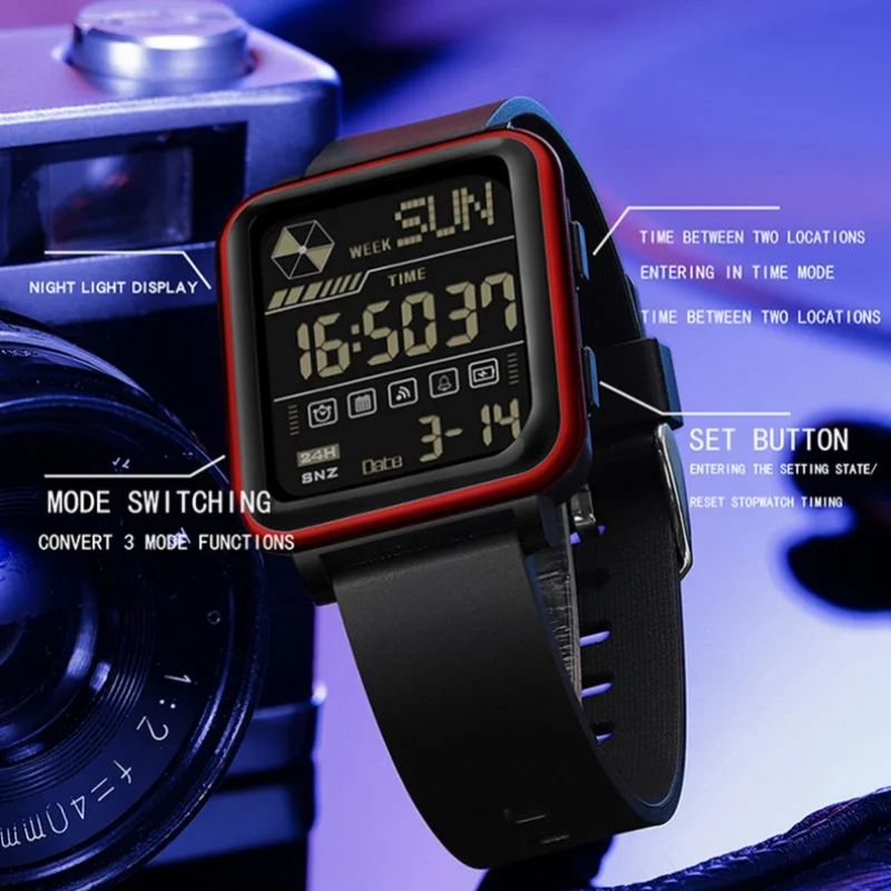 SANDA 6159 Men's Electronic Watch Multi functional Digital Night Light Waterproof Shockproof Silicone Strap Wrist Watches