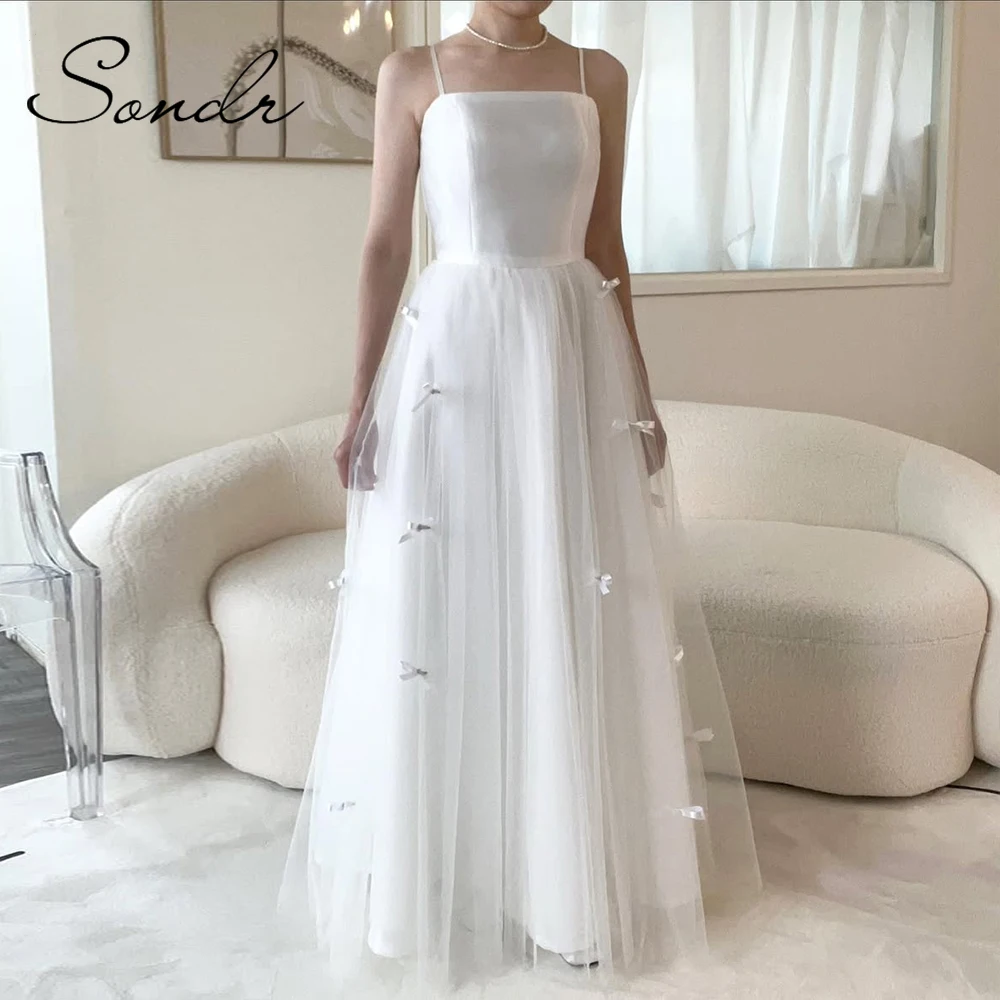 

Sondr Spaghetti Straps Bow Korean Wedding Dresses Lovely Bridal Wedding Snap Dress Customized 2025 New Floor-Length Party Gown