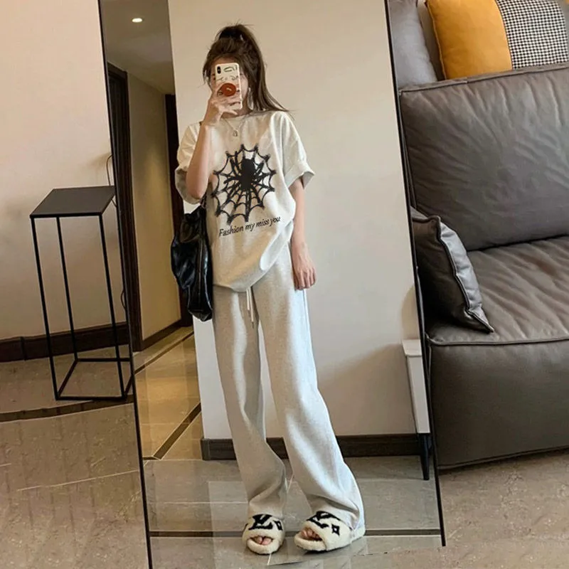 Spring and summer Korean version new women's suit slim fit casual printed top fashionable two-piece set