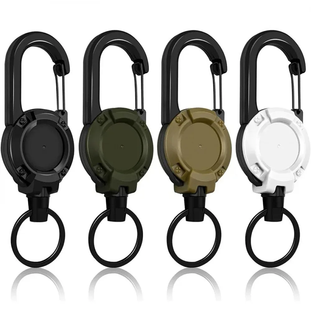 Tactical Retractable Steel Wire Reel Keychain Anti-theft Easy-to-pull Key Chain Outdoor Sporty Carabiner Key Ring