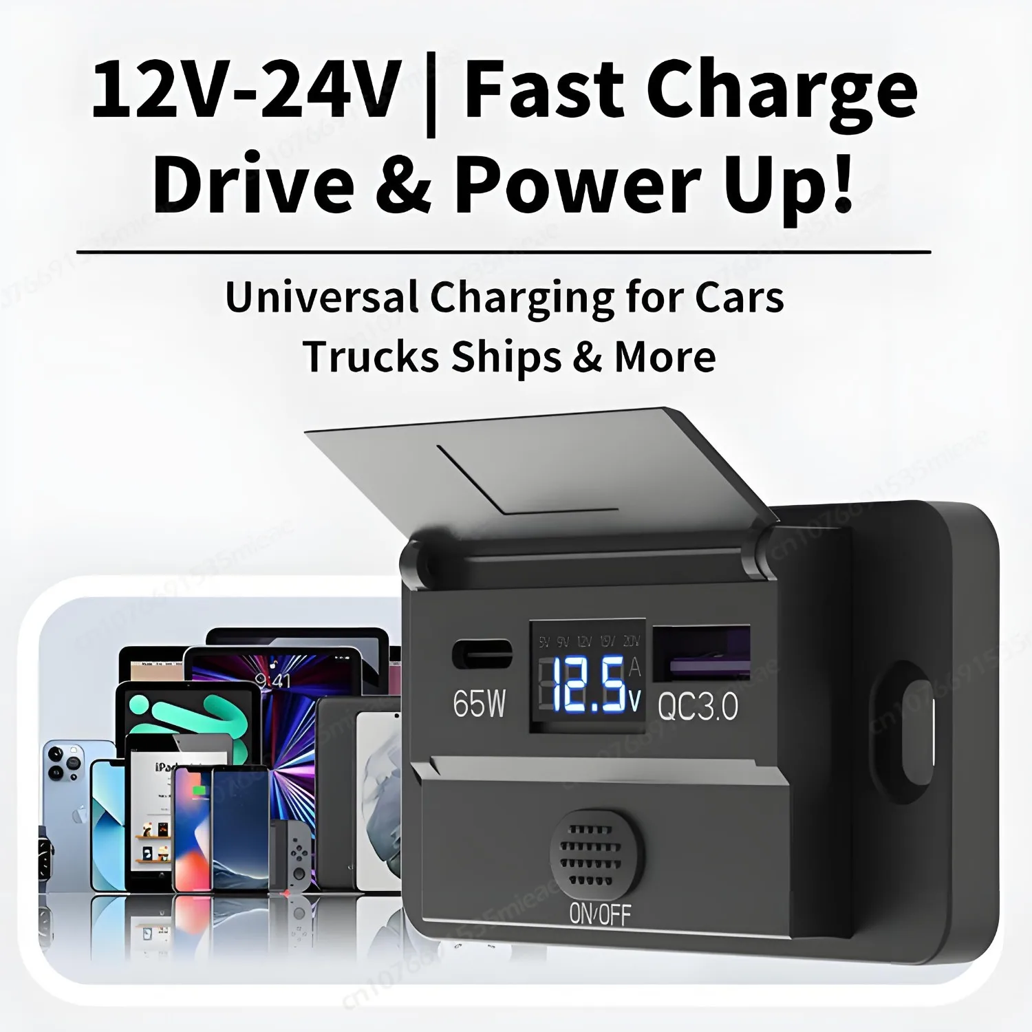 83W 12V USB Outlet 65W PD3.0 & 18W QC3.0 Car Fast Charger Port Adapter with Switch,Voltmeter for Car RV Boat Marine Golf Cart