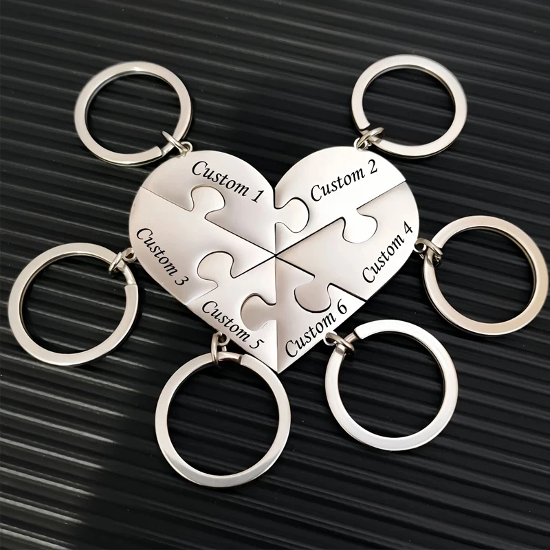 Herz-Puzzle-Schlüsselanhänger mit benutzerdefinierten Namen der Familienmitglieder, personalisierter Schlüsselanhänger aus Edelstahl für Männer, Frauen, Freunde, Geburtstagsgeschenk