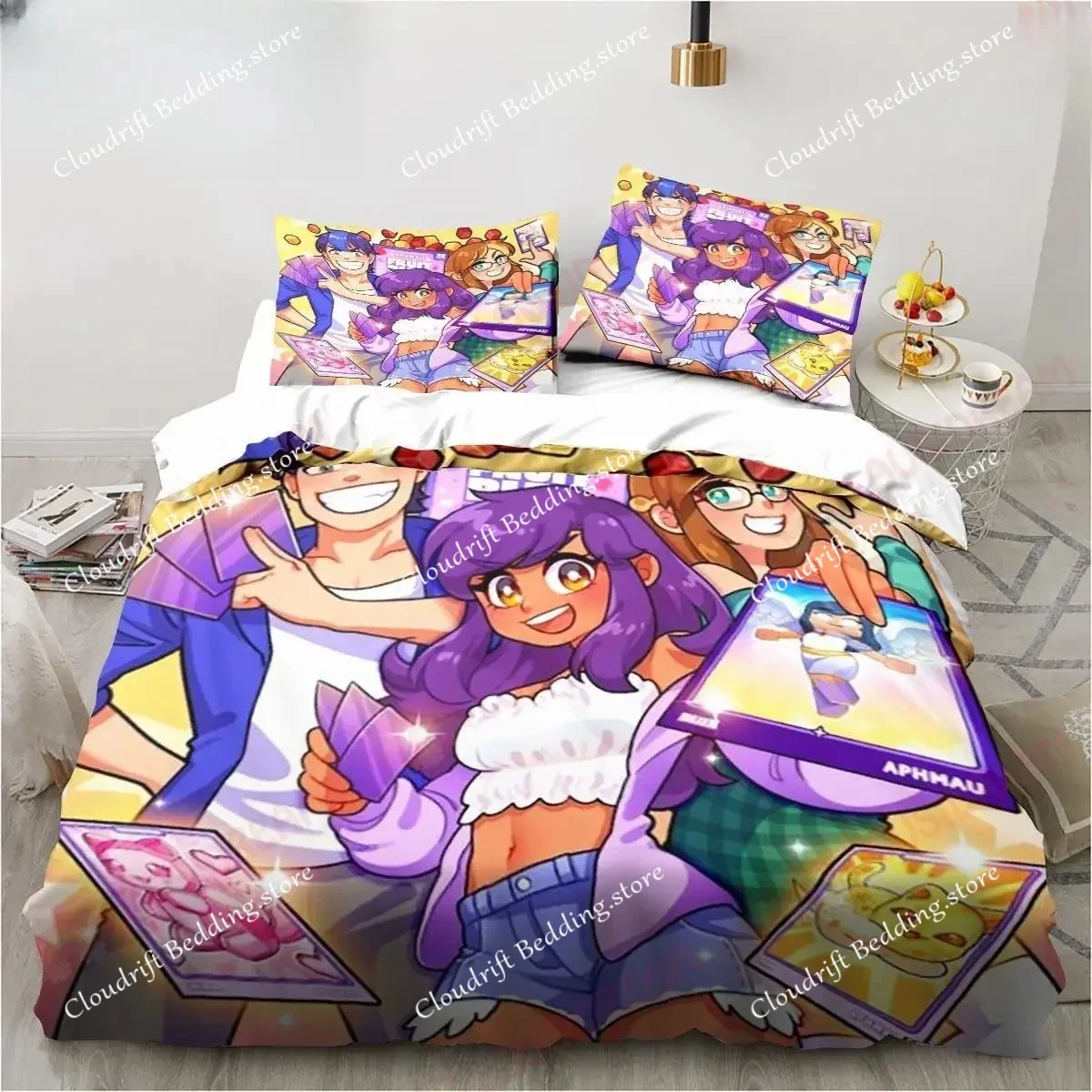 New Cartoon Game Cute Aphmau with Wings Bedding Set Sheet King Twin Double Child Bedding Set Mircofiber or Polyester Duvet Cover