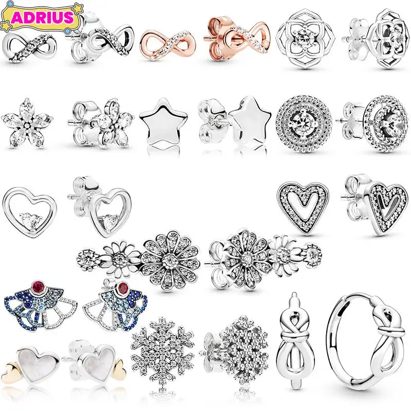 

925 Sterling Silver Stud Earrings Sparkling Infinity Snowflake Heart Hoop Earring For Women Making Wedding Party Jewelry Gift