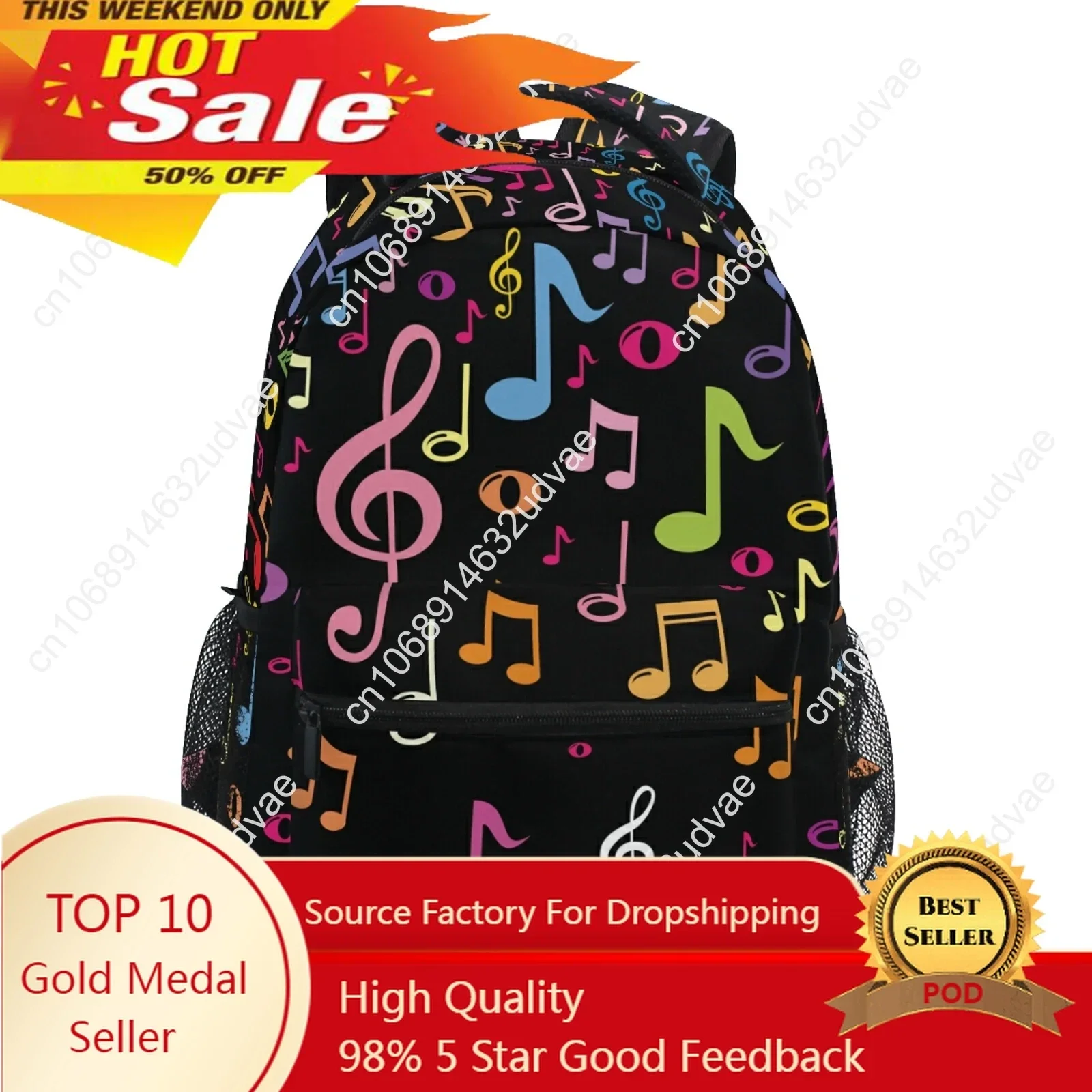 2022 New Music Note Print Backpack Students School Bag Boys Girls Kids Black Rucksack Men Women Teens Travel Knapsack