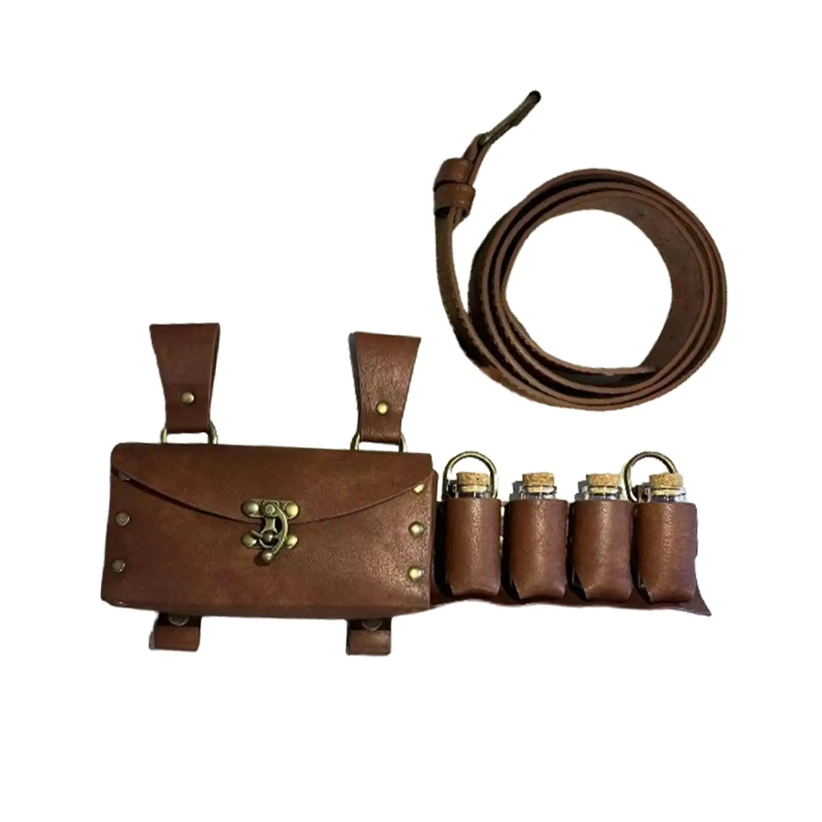 PU Leather Medieval Belt Pouch Renaissance Waist Pack with Bottle Compartment Cosplay Accessory for Halloween and Faire Days