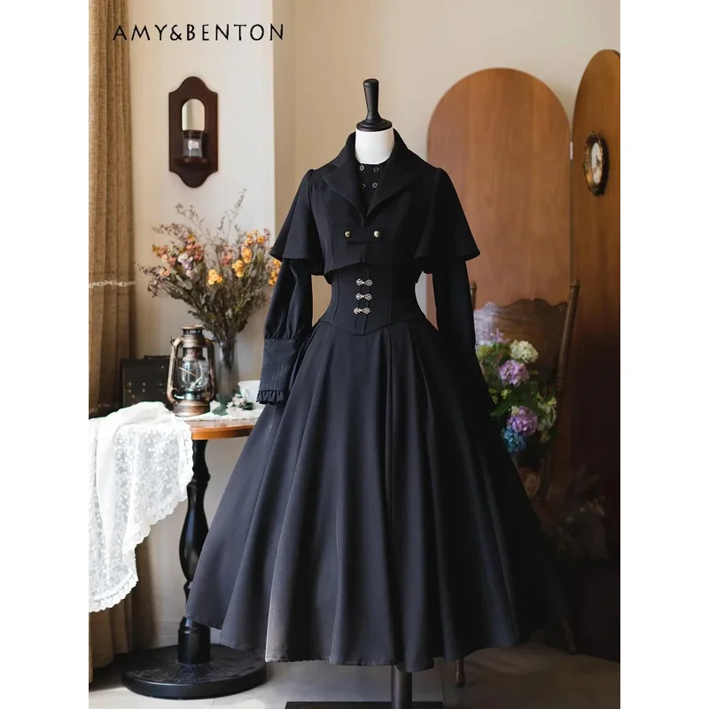 

25COSOriginal Retro Fishbone Halter Bow Skirts British Elegant Classical Slim Mid-length Skirt Women's Autumn New Lolita Long Sk