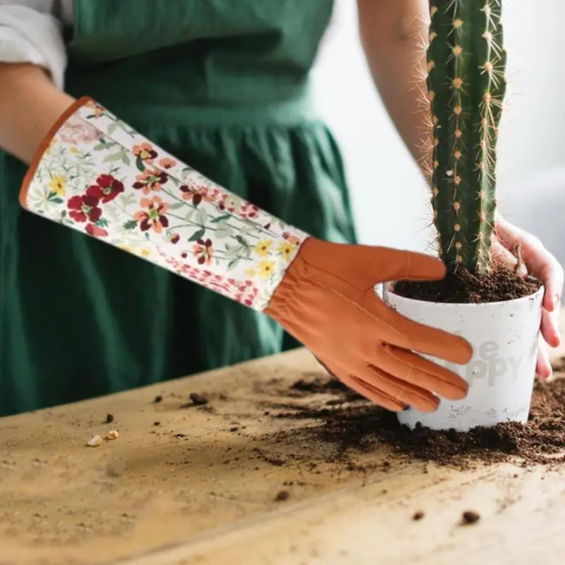 Luvas de jardinagem longas e leves para mulheres, Luvas rosas anti-espinho respiráveis, Luvas de palma espessadas