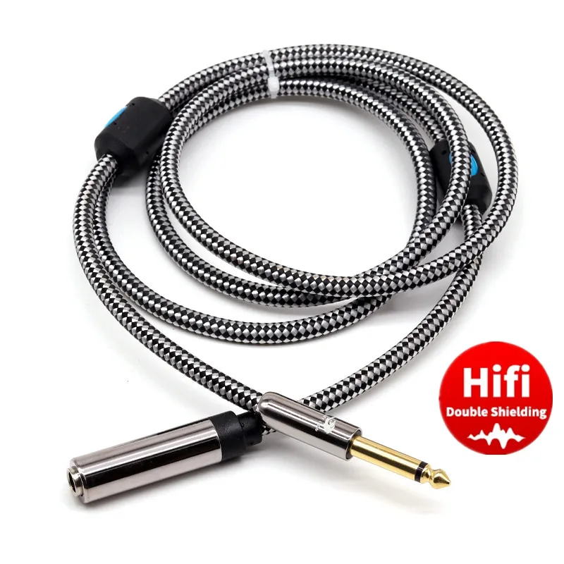 1/4 Cal TS Mono 6.35mm mężczyzn do kobiet kabel Audio do miksera wzmacniacz gitarowy 6.5mm OFC mikrofon przedłużaczy 1m 2m 3m 5m