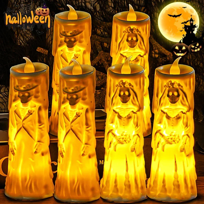 1/2PCS Halloween LED Candle Light Zasilane bateryjnie bezpłomieniowe świece Ciepłe światło Lampka nocna do dekoracji domu Halloween Party