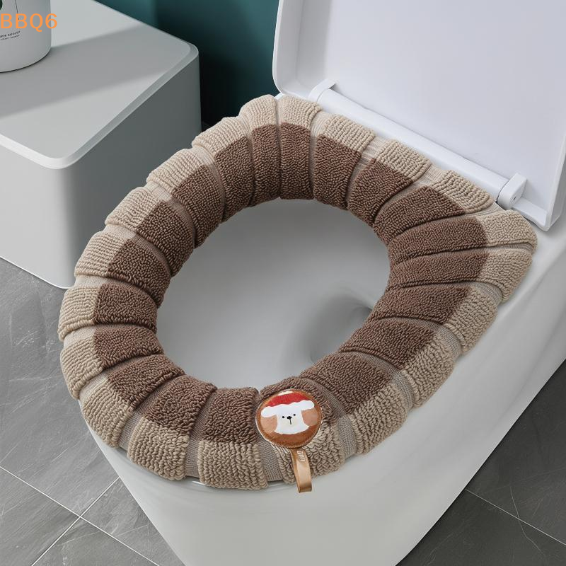  Color Block Portable Knitted Toilet Mat Thickened Washable Antifreeze Toilet Cover Thickened Knitted O Type Universal 