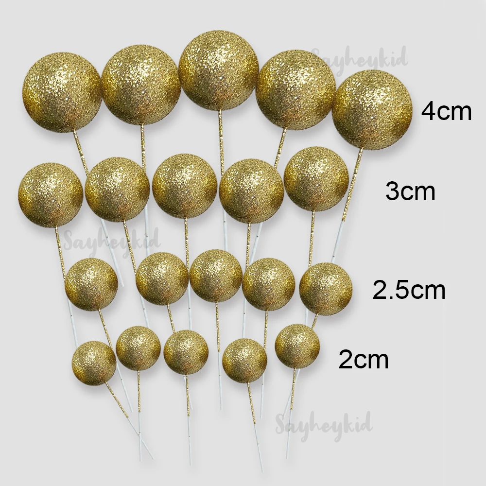 20pcs Glitter Cake Topper Balls Set 2cm-4cm Glitter Gold Pink Blue Balls DIY Birthday Wedding Christams Party Dessert Decoration