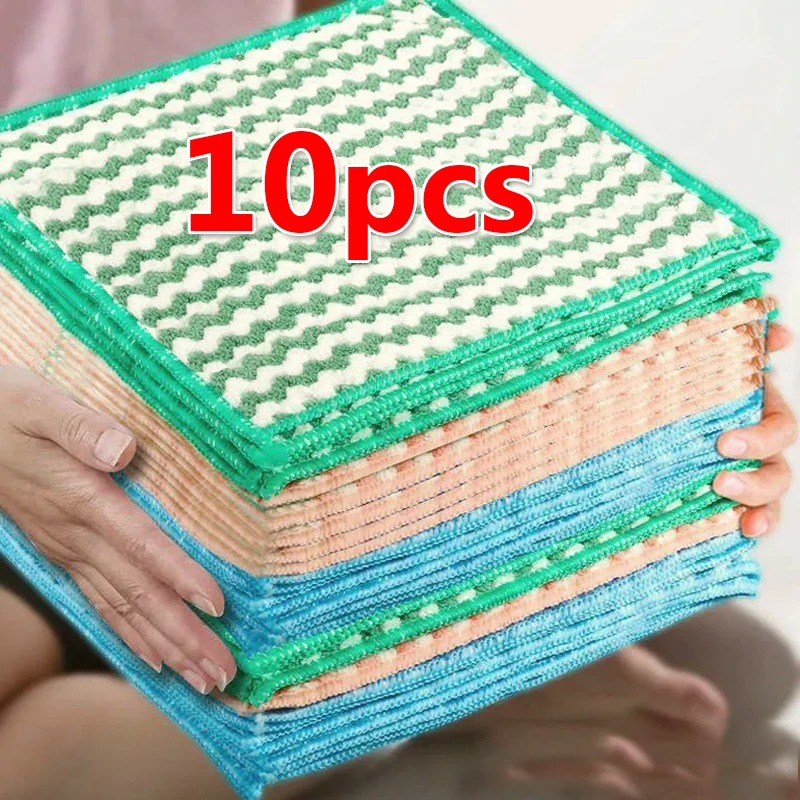 Coral Fleece Dishcloths Super Absorbent Thicken Scouring Pads Washing Cloths Dry and Wet Clean Towel Kitchen Cleaning Rags Tools