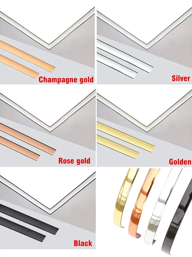 5M Gold Wall Sticker Strip Stainless Steel Flat Self Adhesive Living Room Decoration Mirrors for Home Wall Edge Strip