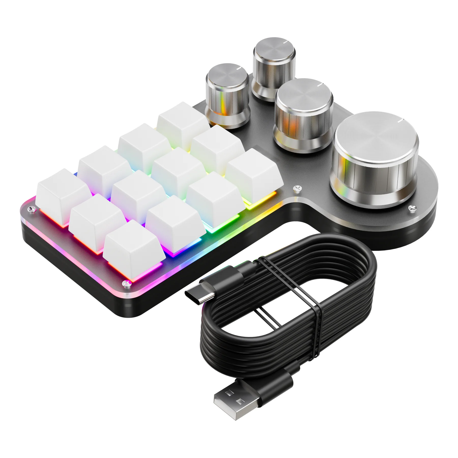 12 مفتاحًا 4 مقابض لوحة مفاتيح ماكرو مخصصة بلوتوث سلكية RGB لوحة مفاتيح برمجة للألعاب فوتوشوب ميكانيكية Hotswap Macropad
