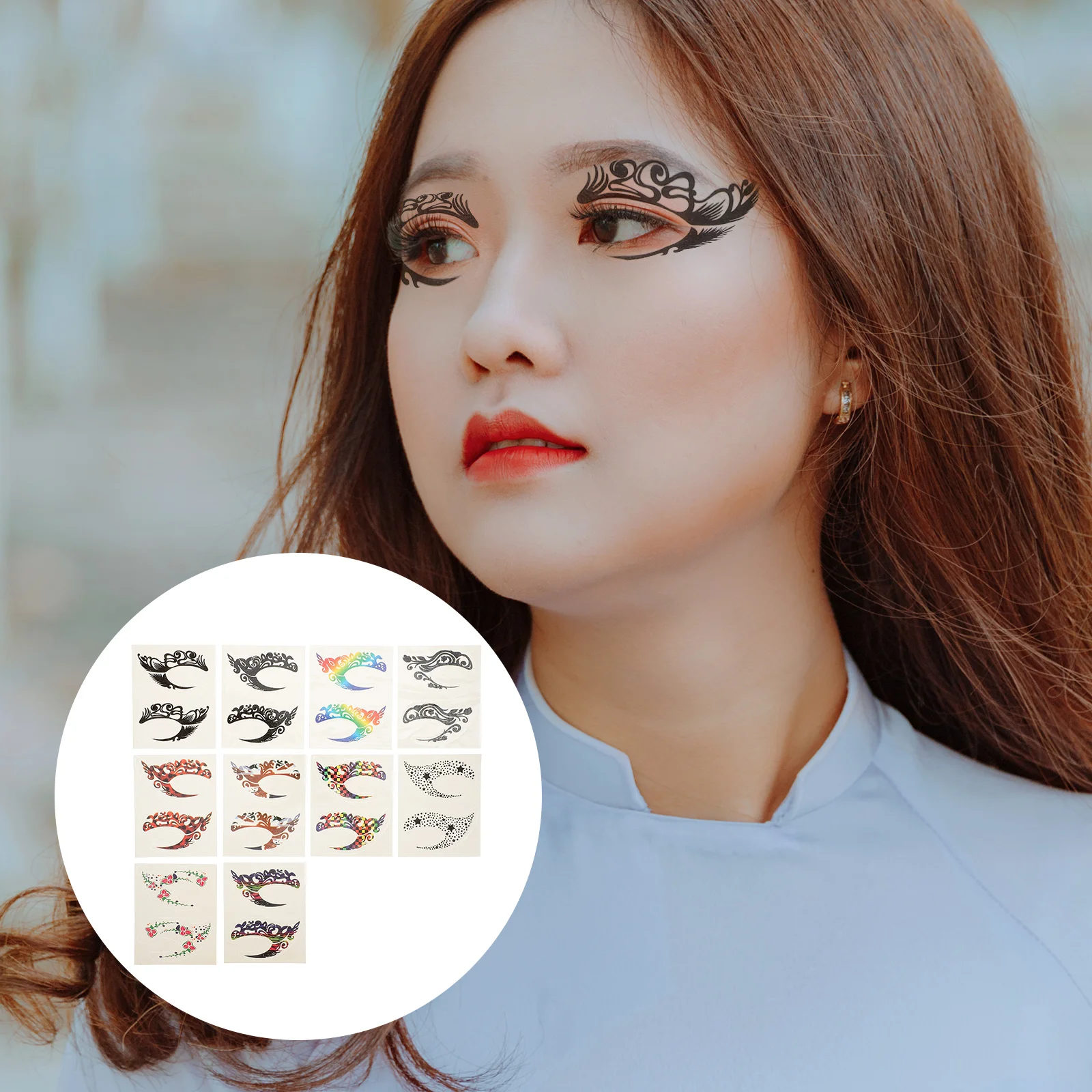 10 Pairs Eyeliner Eyeshadow Stickers Temporary Makeup Decals Applique Face Tattoos Adhesive Paper Halloween