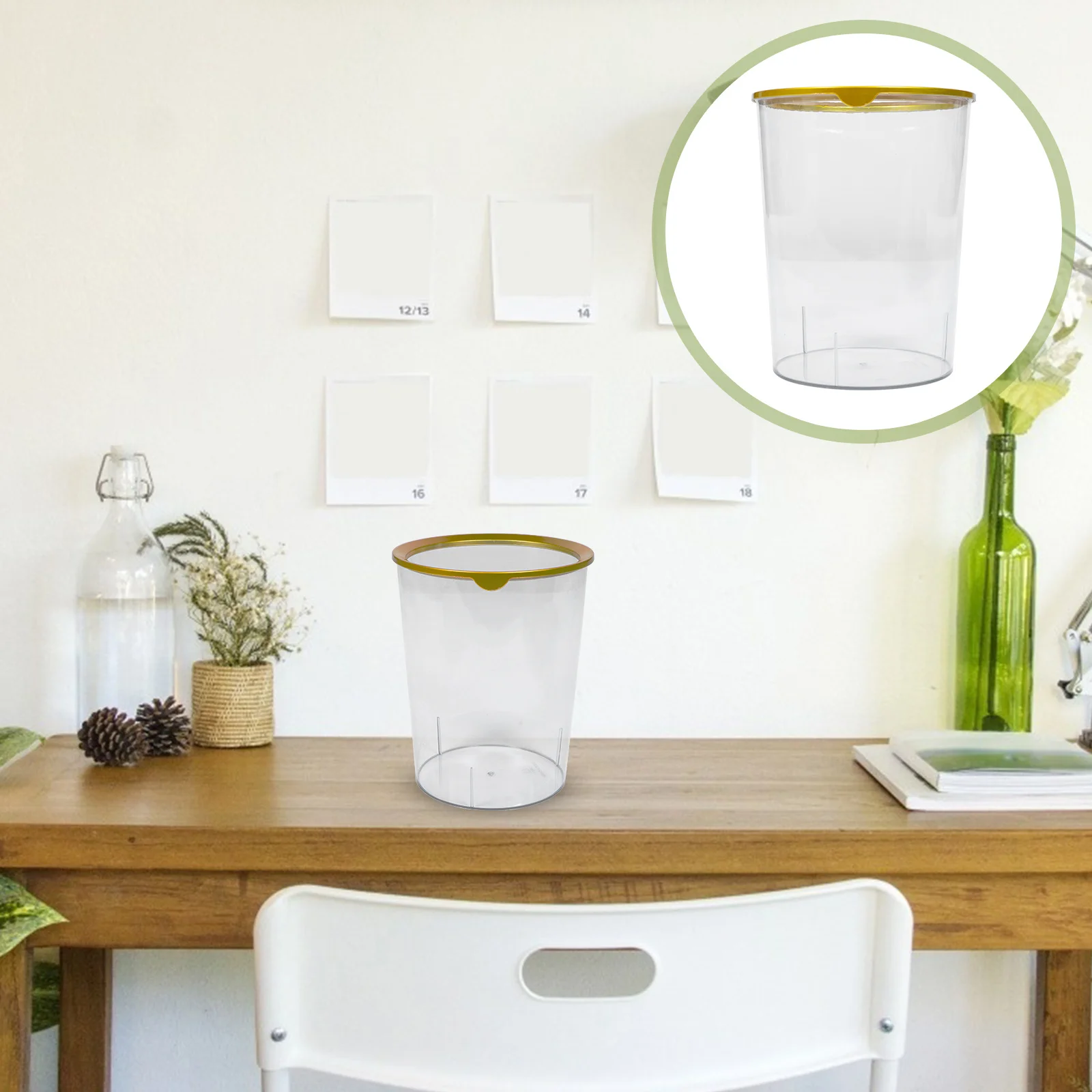 

Round Trash Can Transparent Lightweight Household Waste Container For Desktop Kitchen Office Simple Style Garbage