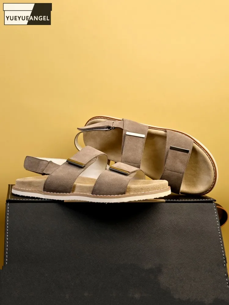 

Летние мужские уличные сандалии из замши с застежкой-липучкой, дышащие, удобные, модные, повседневные, нескользящие, пляжные