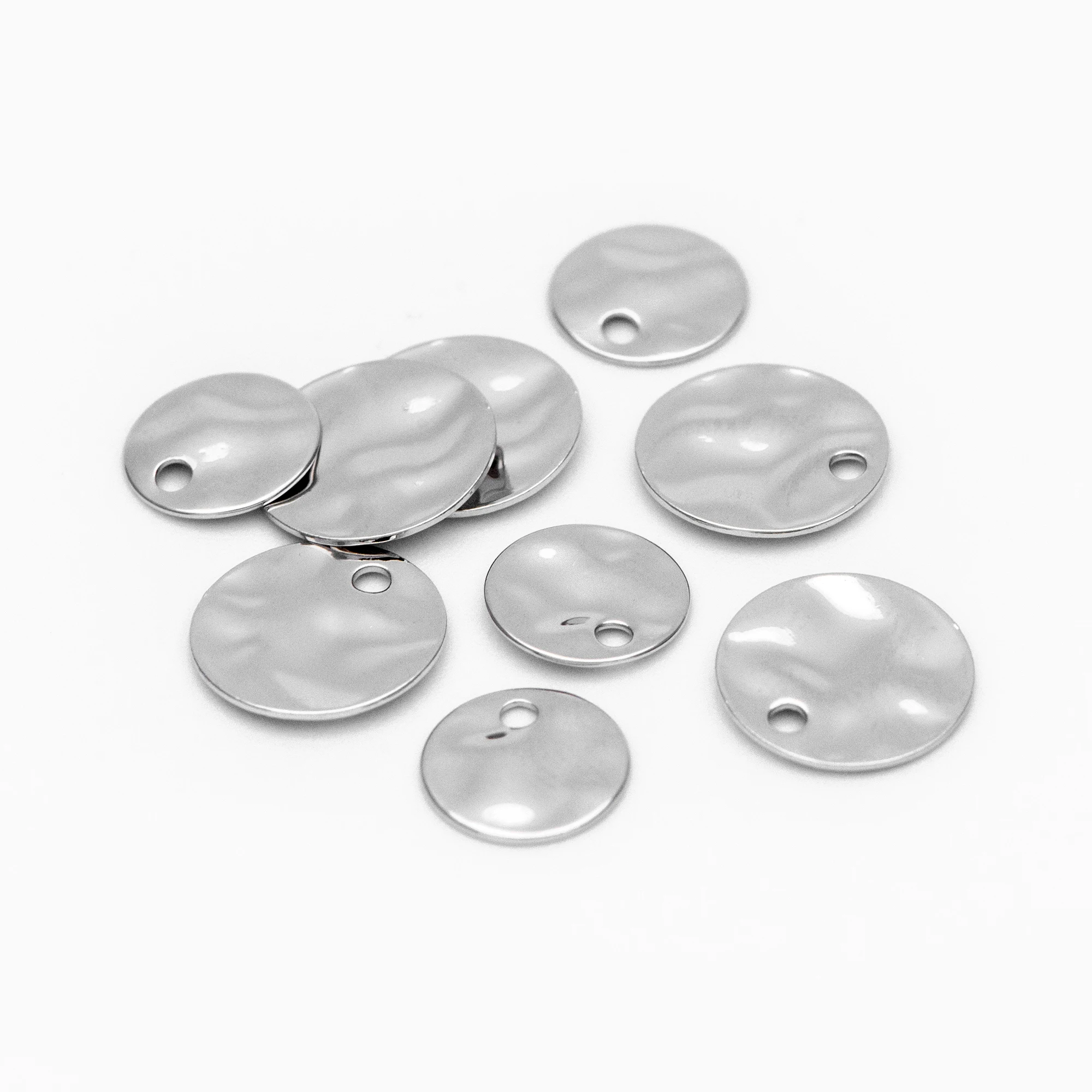 10pcs Hammered Disc Charms 8/ 10/ 12/ 16mm, Polished Gold Plated Brass Tags, Round Textured Pendants (GB-020)