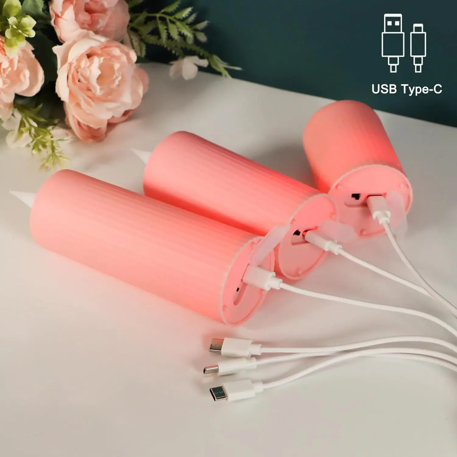 FPOO เทียนแบบชาร์จไฟได้โดย USB พร้อมเปลวไฟริบหรี่รีโมทคอนโทรลเทียน LED สีชมพูงานแต่งงานตกแต่งวันหยุดแสงเทียน