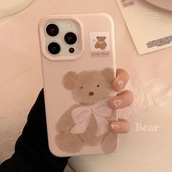 Cute bow bear soft silicone back cover for iphone 15 16 plus pro max 12 13 14 promax pink phone case conque