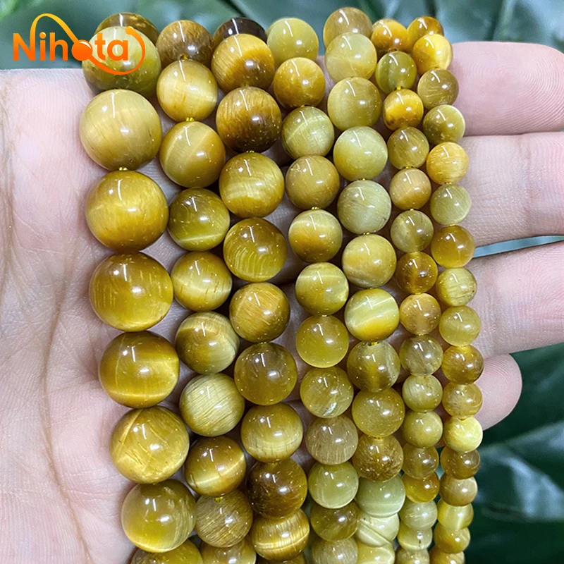 6/8/10/12mm Natural Stone Gold Tiger Eye Stone Round Beads Charm for Jewelry Making DIY Bead Perles Earrings Bracelet 15