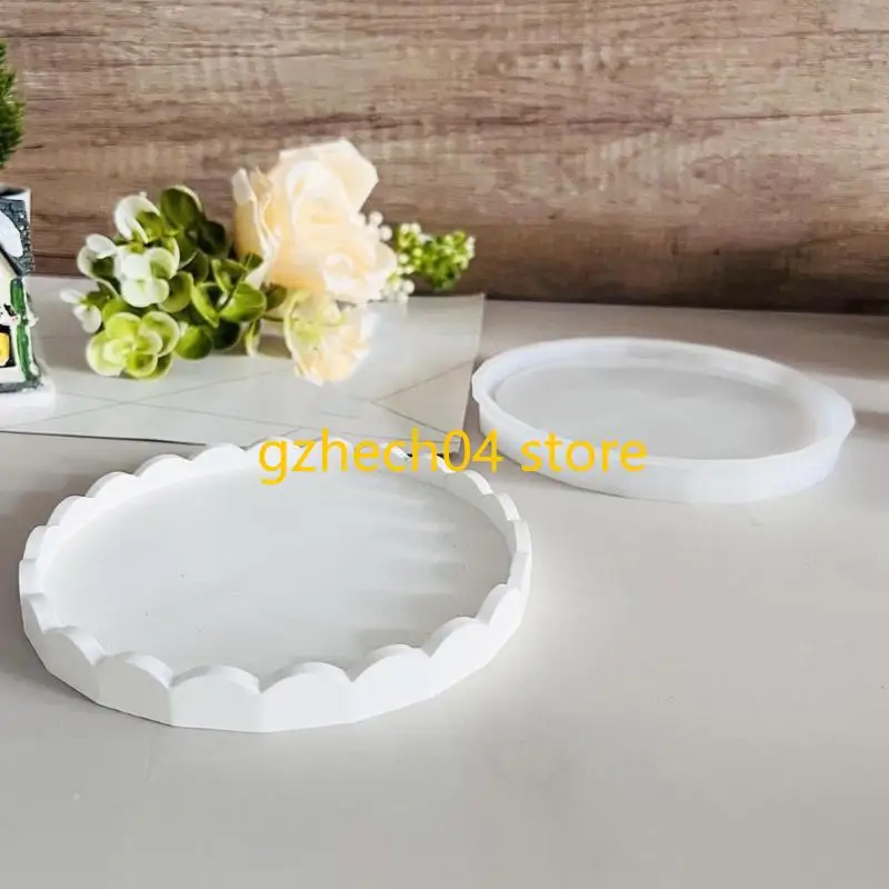 

D55D 2Pieces Silicone Mold Set Designed For Crafting Delicate Round Lace Trays Adds A Touch Of Sophistication To Any Occasion