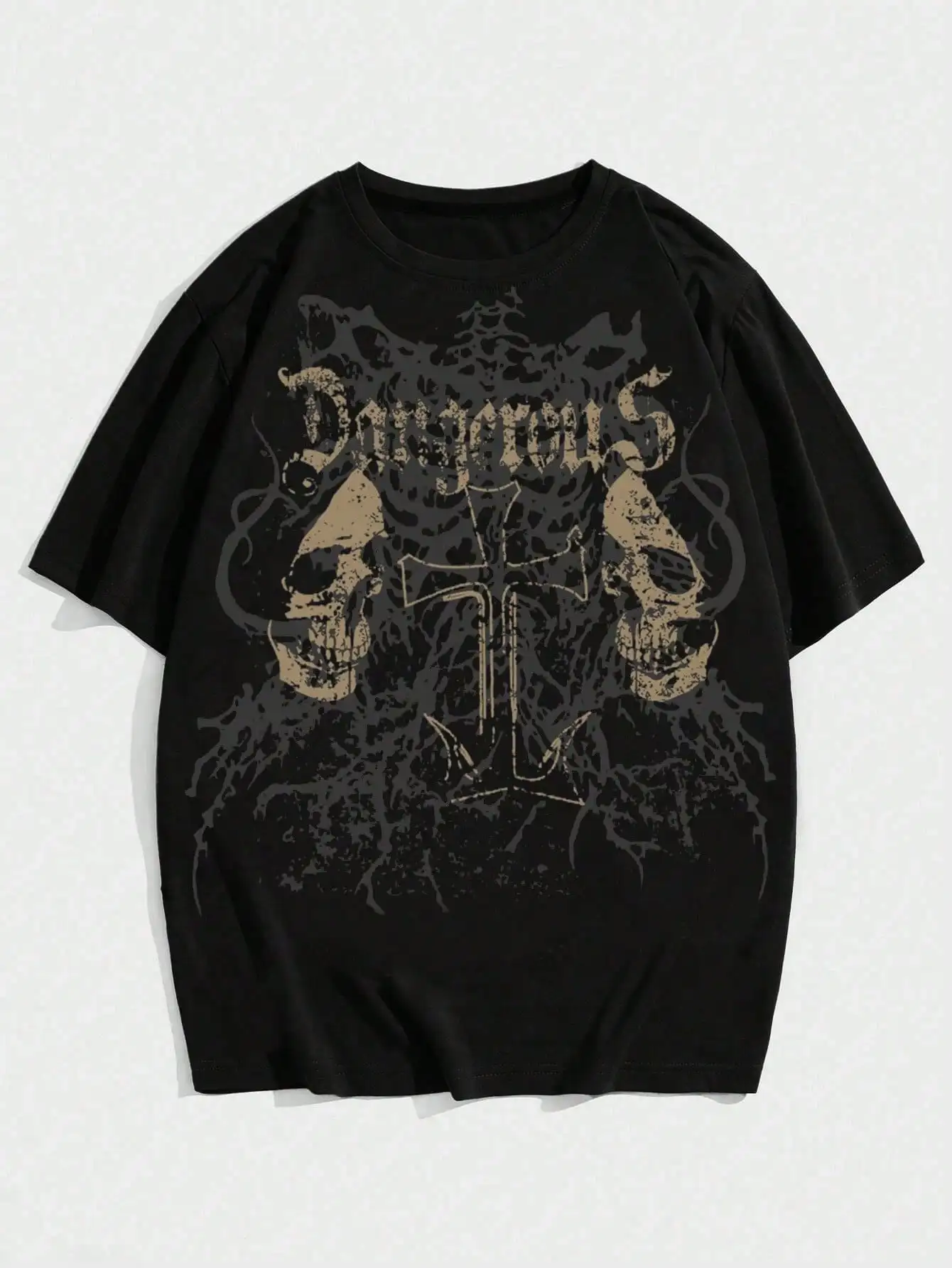 

Skull Printed Grunge Punk Men's T-Shirt Round Neck Vintage New Streetwear for Young Men Casual Daily Wear Trendy Grunge Look