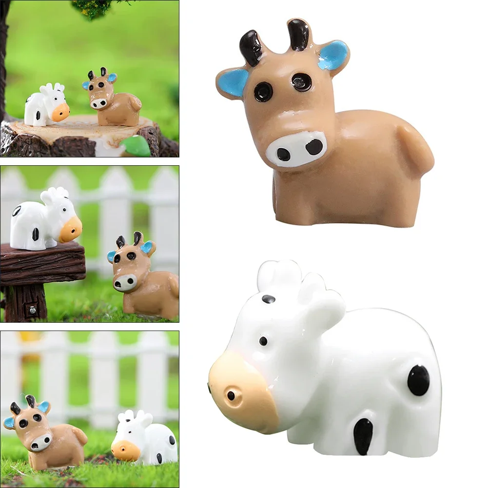 2pcs Cow Figurines Moss Micro Landscape Decoration Cute Mini Cow Doll For Fairy Garden Mini Animals Miniature Figurines