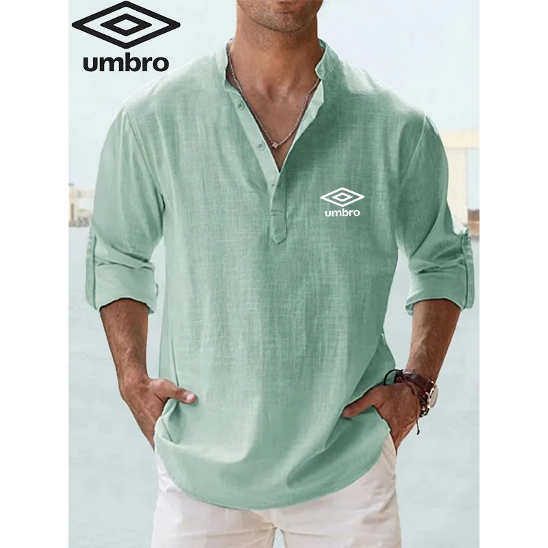 Umbro Brand High Quality Men\'s Spring and Autumn New Long Sleeved 100% Cotton Linen Shirt Business Casual Loose Fitting Shirts