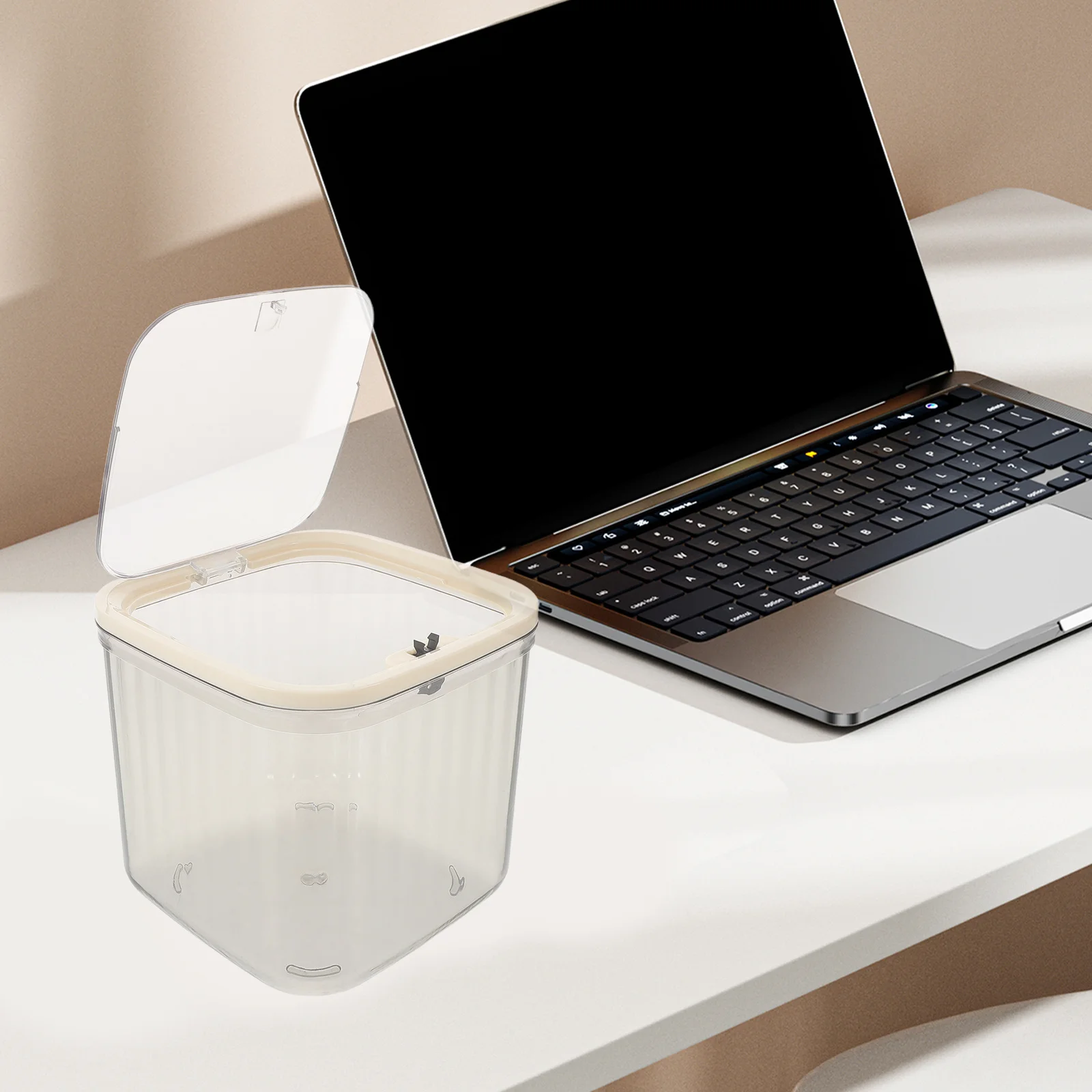 

Mini Desktop Trash Can Push Top Lid Transparent Plastic Compact Size for Office Vanity Table Countertop Wastebin