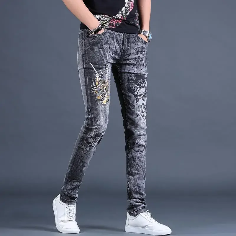 

Skinny Man Cowboy Pants Tight Pipe Trousers Slim Fit Y 2k Vintage Y2k Streetwear Stacked Japanese Street Style 90s Jeans for Men