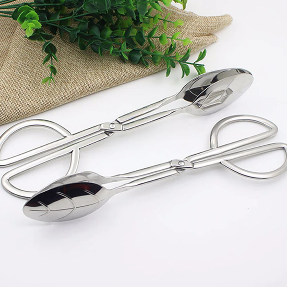 

Stainless Steel Bread Tongs Scissors Silver Toaster Pasta Salad Kitchen Food Serving Tool Anti Skid Practical