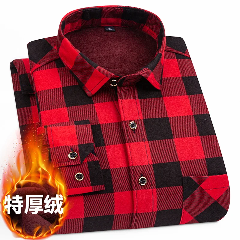 8XL 9XL plus fleece thick men's shirt Long sleeve warm autumn and winter casual free ironing slim breathable check