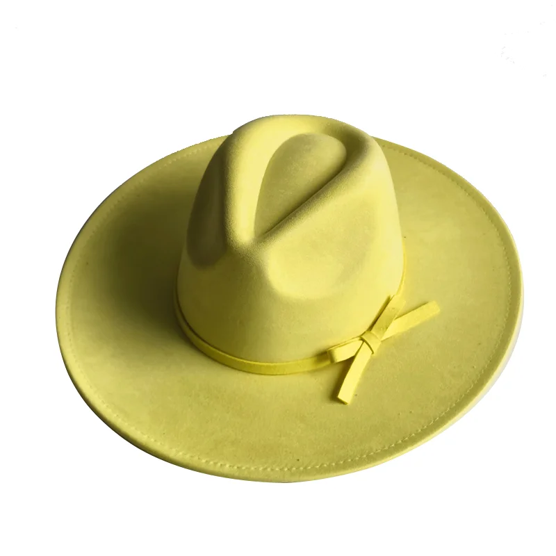 Lemon Yellow Suede Hat Hand Burned Hats Fedora Rancher Hats Blank Hats Multicolor Heart Shaped Top 9.5cm Brim Unisex Jazz Hat Ca