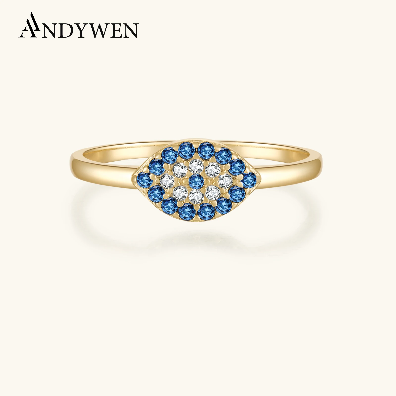 ANDYWEN 925 Sterling Silver Gold Blue Devil Eye Lucky Ring Women Slim Luxury ZIrcon Pave Women Fashion Fine Jewelry Gift Rock