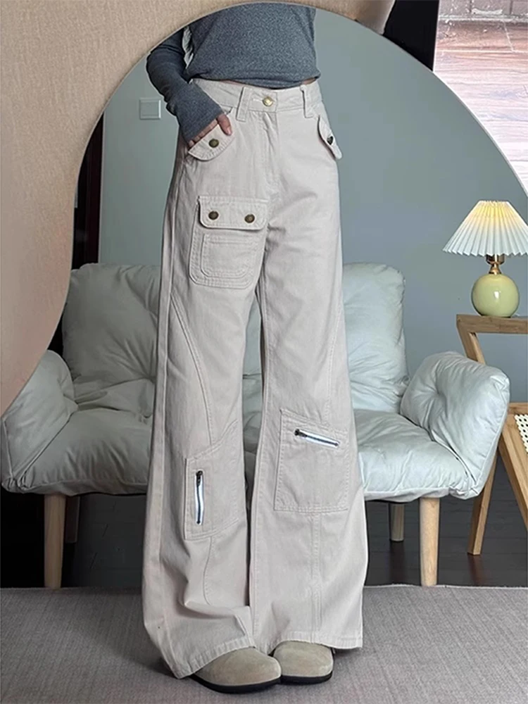 

Мужские джинсы American Sle с высокой талией, расклешенные, многокарманные, в стиле парашютиста, рабочие, прямого кроя, утягивающие брюки