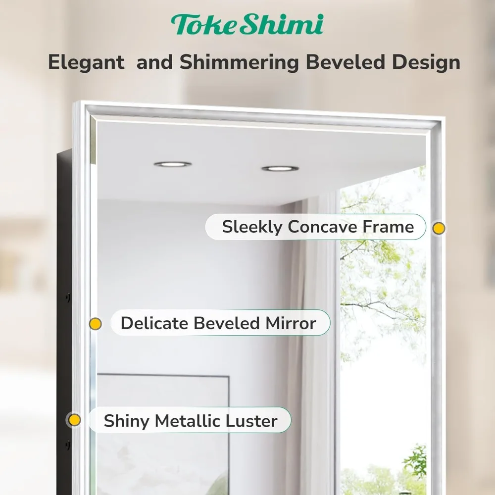 Wall-mounted mirror cabinet, metal beveled mirror with bathroom vanity storage space, aluminum mirrors cabinet mirrors