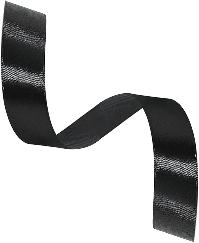 Solid Color Black Satin Ribbon, 1 Inches x 25 Yards Fabric Satin Ribbon for Gift Wrapping, Crafts, Hair Bows Making, Wreath