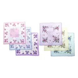 Women Ladies Handkerchiefs Flowers Print Cotton Absorbent Elegant Colorful Pocket Hankies for Wedding Gift Party 30cmx30cm