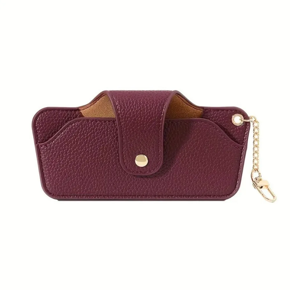 

PU Leather Glasses Case Solid Color Chain Reading Glasses Storage Bag Snap Button Eyewear Cover Sun Glasses Spectacle Case