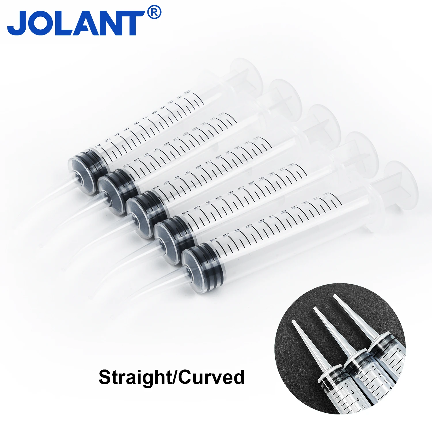 JOLANT 5PCS Disposable Dental Irrigation Syringe With 12ml Curved/Straight Tip Oral Hygiene Tooth Whitening Dentist Instrument