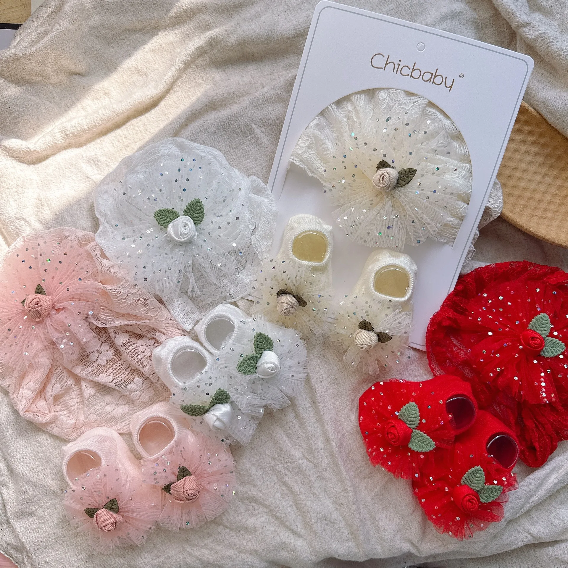 Baby Headpiece – Fixed Floral Motif with Adjustable Band (Gentle Coverage, Mild-Weather Use) Baby Girl Accessories