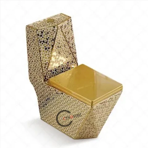 حمام أوروبي فاخر ذهبي عتيق عالي الجودة من الأرض إلى السقف حمام سيراميك صحي ذهبي