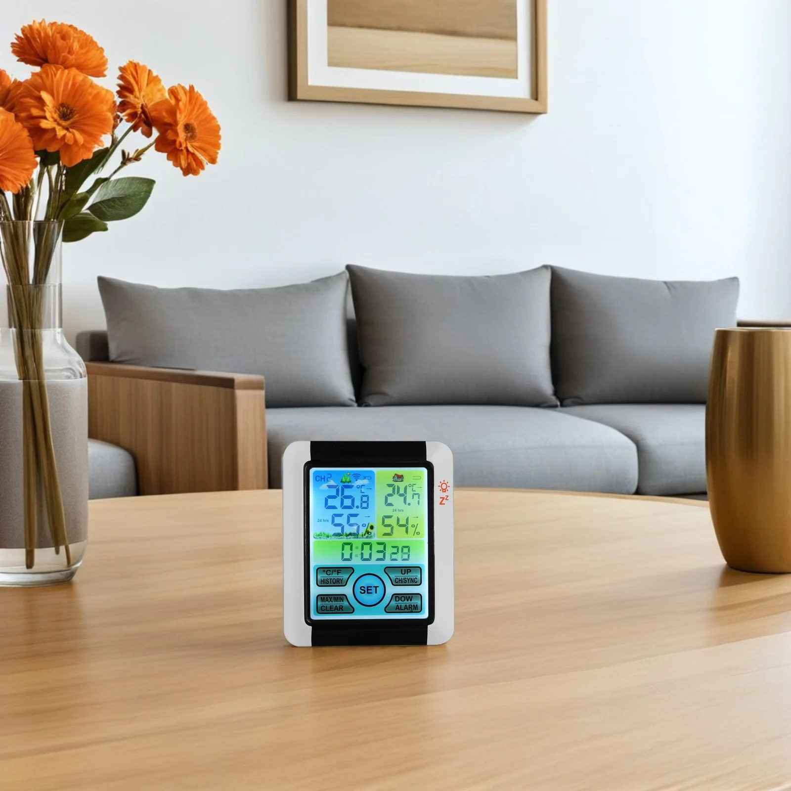 

1 Set Smart Weather Clock Waterproof Digital Thermometer Hygrometer With Backlit Screen Indoor Outdoor Temperature Humidity